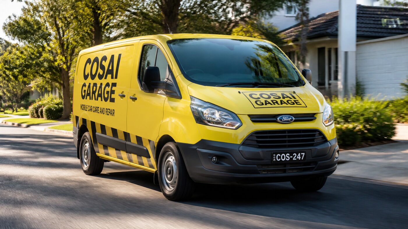 The Cosai Garage service van driving along a suburban street