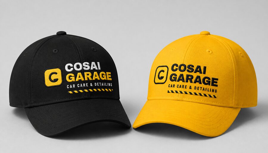 Cosai Garage caps in black and yellow