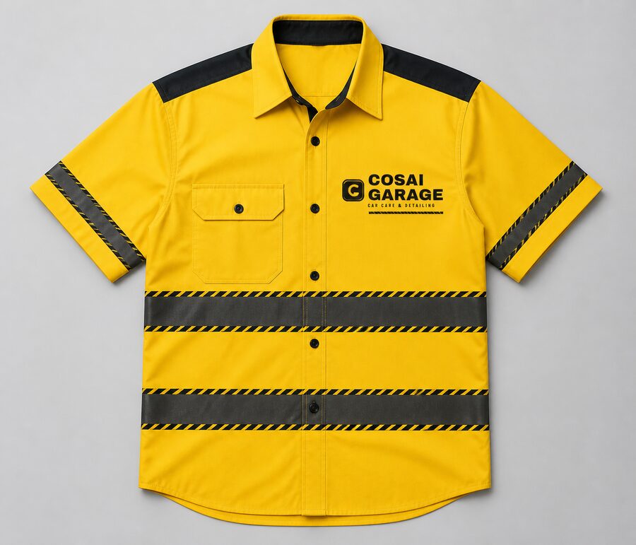Cosai Garage yellow hi-vis work shirt with reflective tape